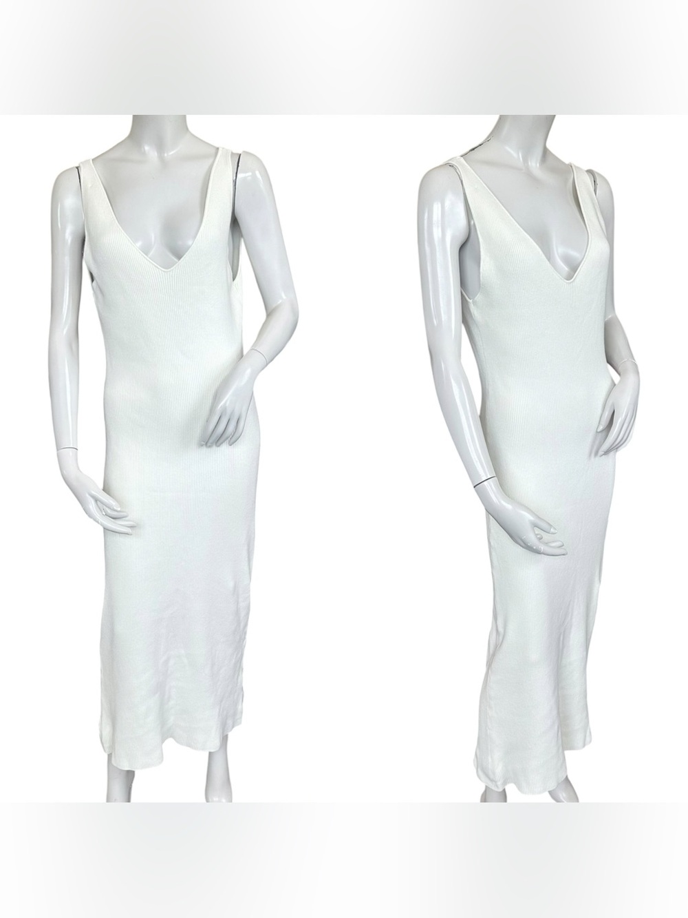 Free People Beach Cream Ivory Ribbed Sleeveless Maxi Dress Size Medium